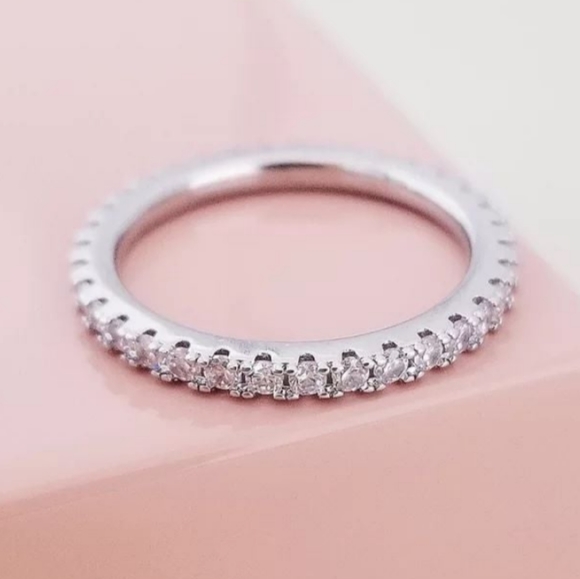 18K gold plated 1.8mm Sim Diamond Eternity Ring/Wedding Band - Picture 2 of 3